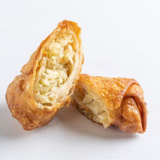 Vegetarian egg roll cut in half